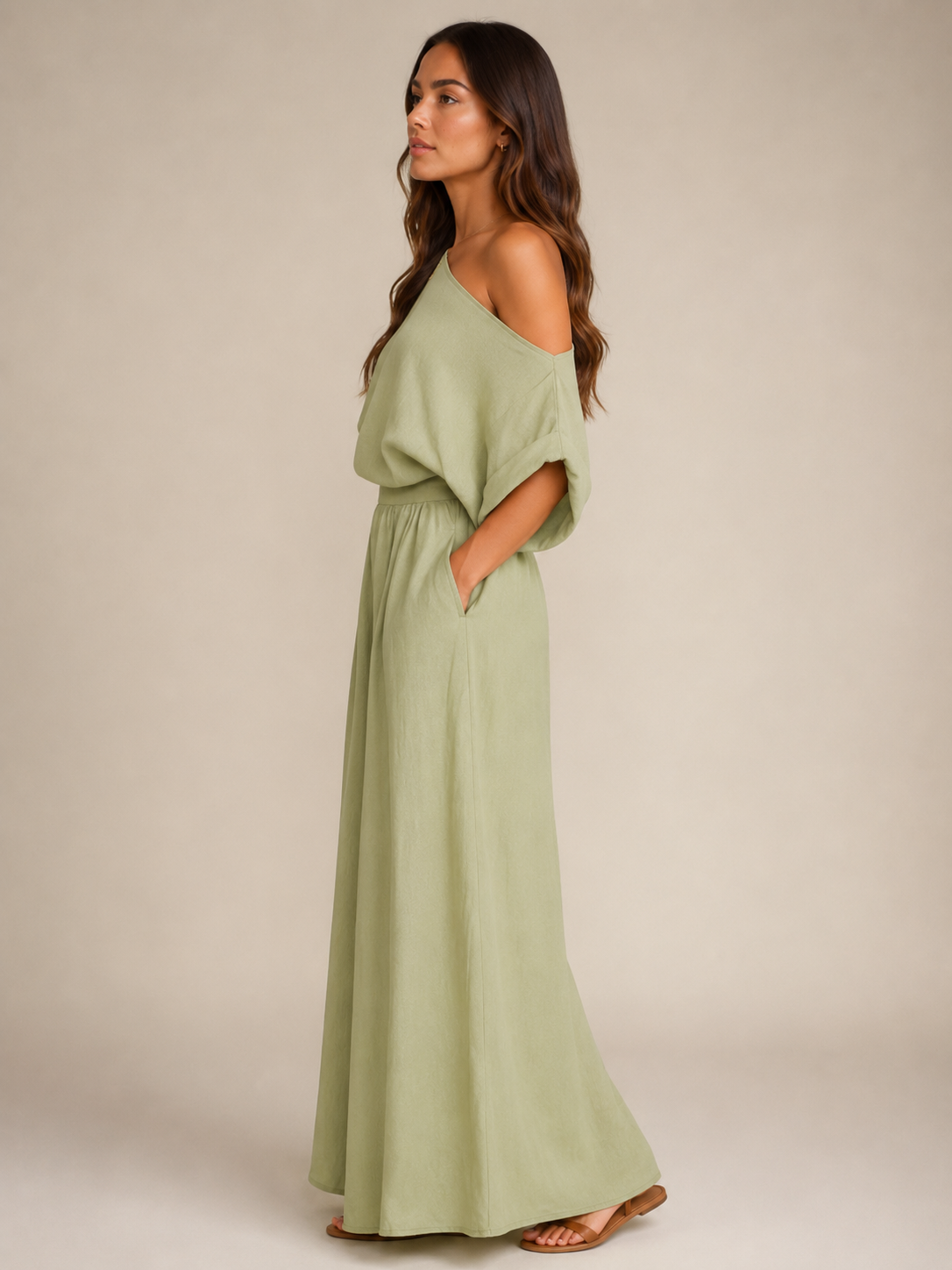 Loovay Aerelle Tweedelige Set, Asymmetrische Top en Wide Leg Broek