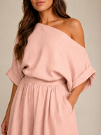 Loovay Aerelle Tweedelige Set, Asymmetrische Top en Wide Leg Broek