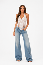 Loovay Seraphine Top, Halter met Kant en Franjes
