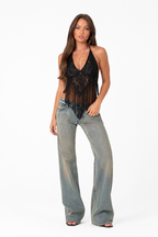 Loovay Seraphine Top, Halter met Kant en Franjes