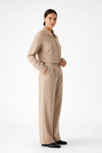 Loovay - Tweedelige Set Dames, Ritsjack & High-Waist Broek, Minimalistische Look