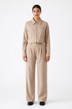 Loovay - Tweedelige Set Dames, Ritsjack & High-Waist Broek, Minimalistische Look