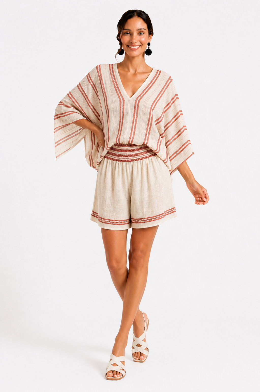 Loovay Solanique Set, Retro Print met Vleermuismouwen