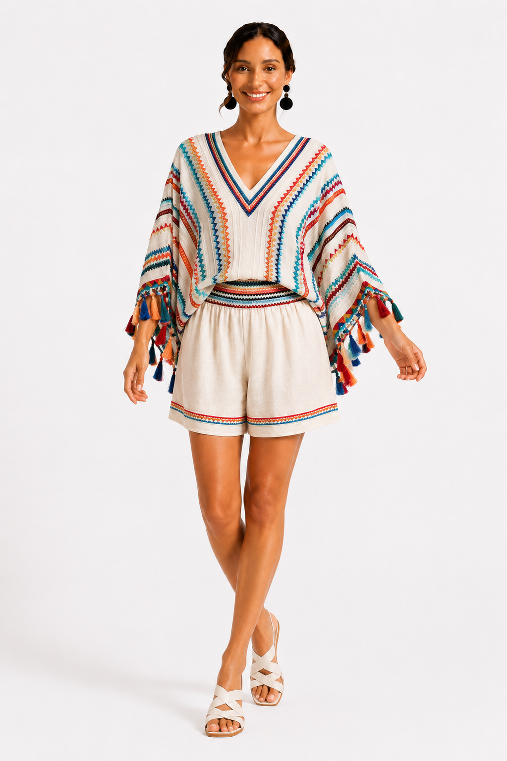 Loovay Solanique Set, Retro Print met Vleermuismouwen
