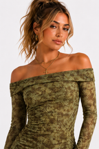 Loovay Avelisse Jurk, Off-Shoulder Mini met Abstracte Print