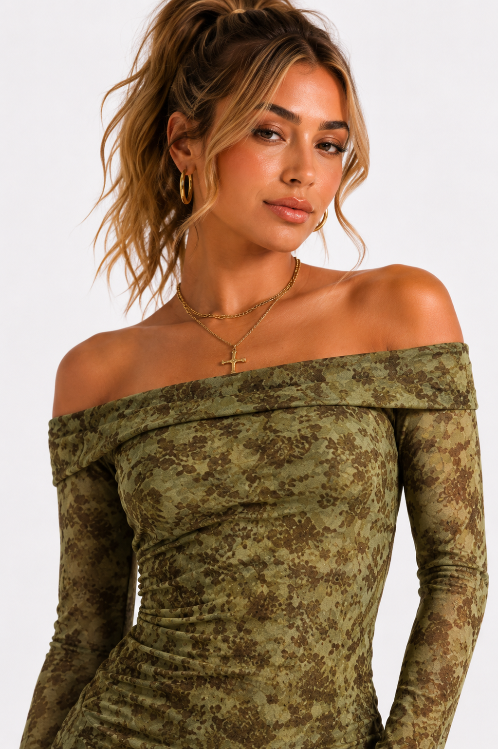 Loovay Avelisse Jurk, Off-Shoulder Mini met Abstracte Print