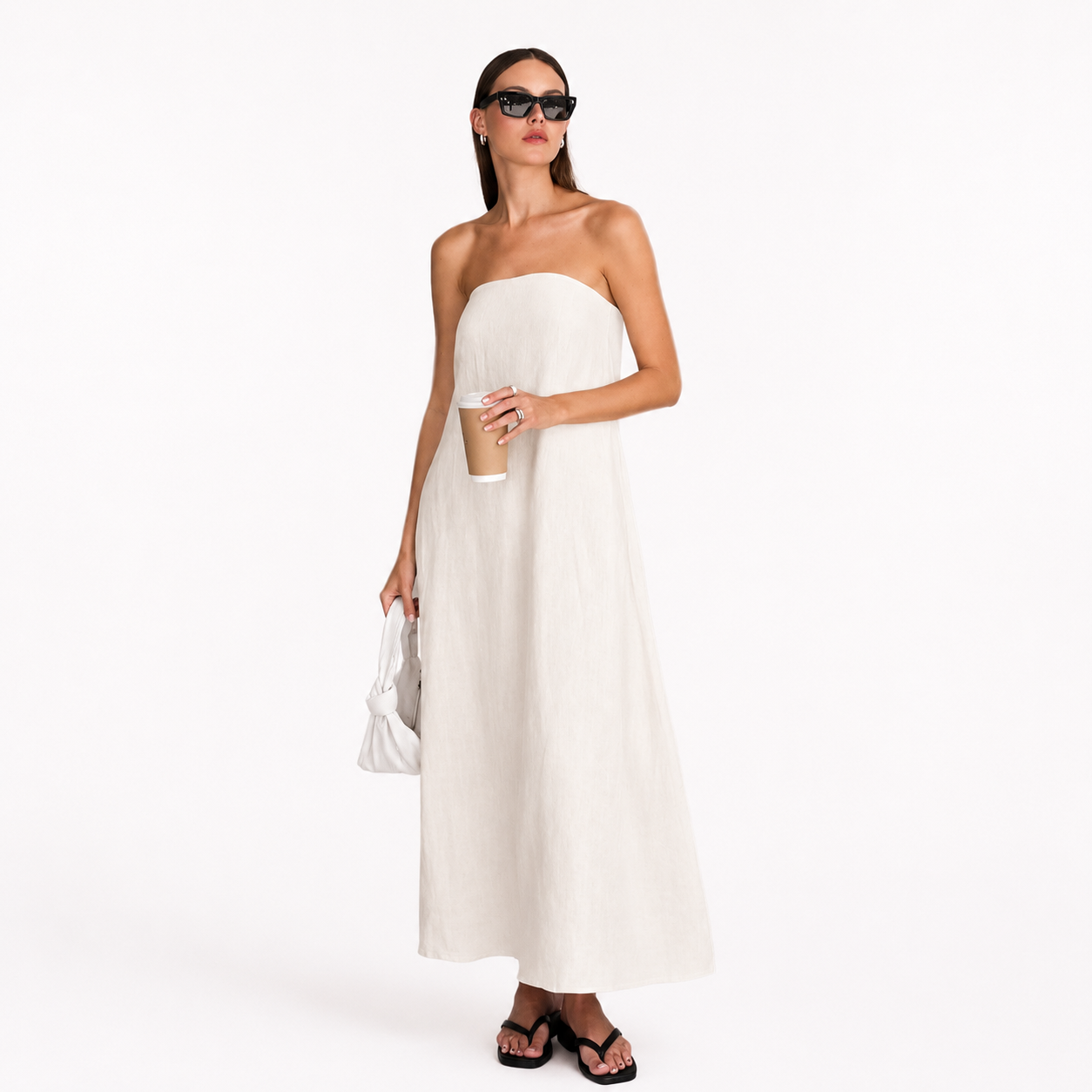 Loovay Solévara Jurk, Strapless Maxi met Linnen Look