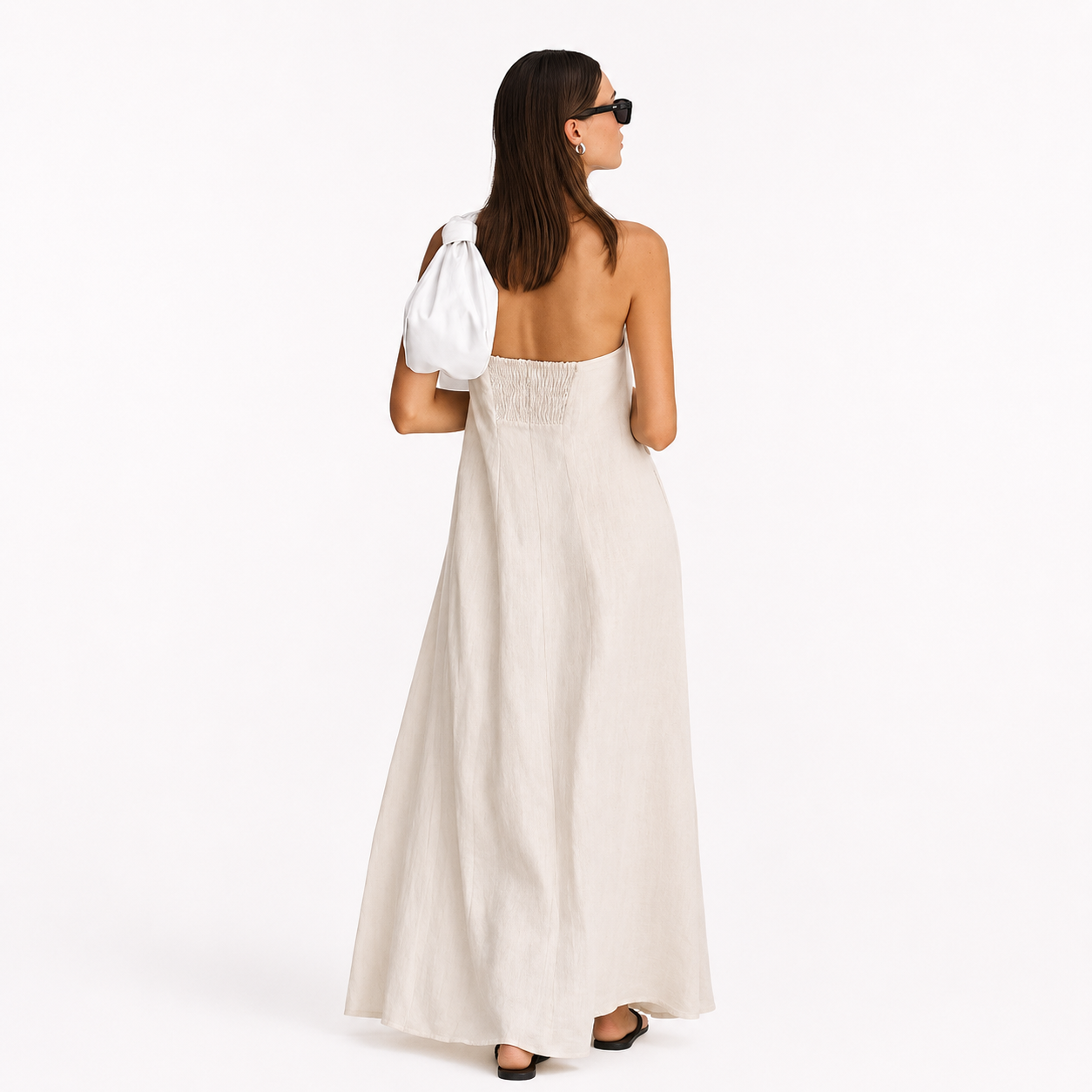 Loovay Solévara Jurk, Strapless Maxi met Linnen Look