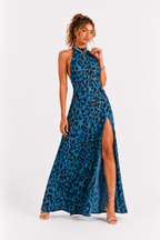 Loovay Zafélla Jurk, Halter Maxi met Dierenprint en Split