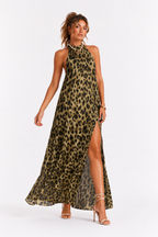 Loovay Zafélla Jurk, Halter Maxi met Dierenprint en Split