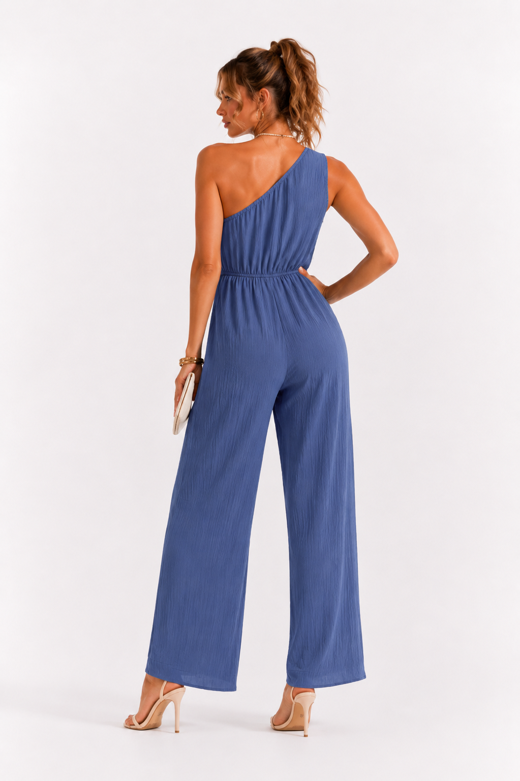 Loovay Valléstra Jumpsuit, One-Shoulder met Wijde Pijpen