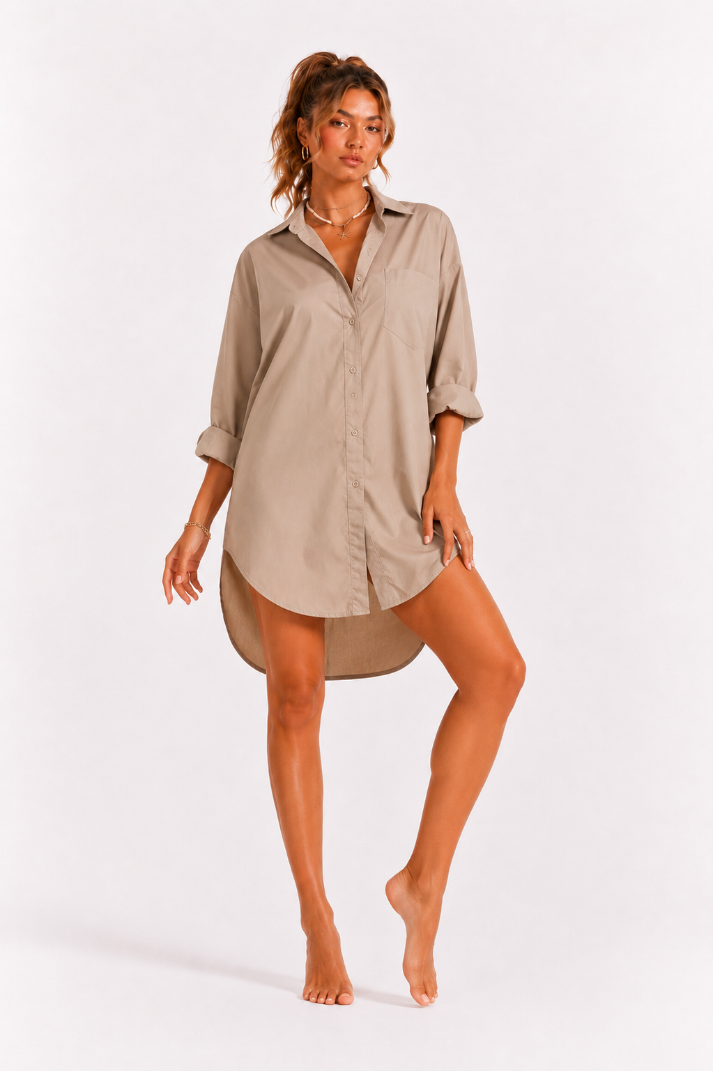 Loovay Soléstra Jurk, Oversized Blousejurk met Knoopsluiting