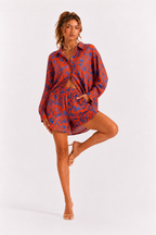 Loovay Palméra Set, Blouse met Bladprint en Short