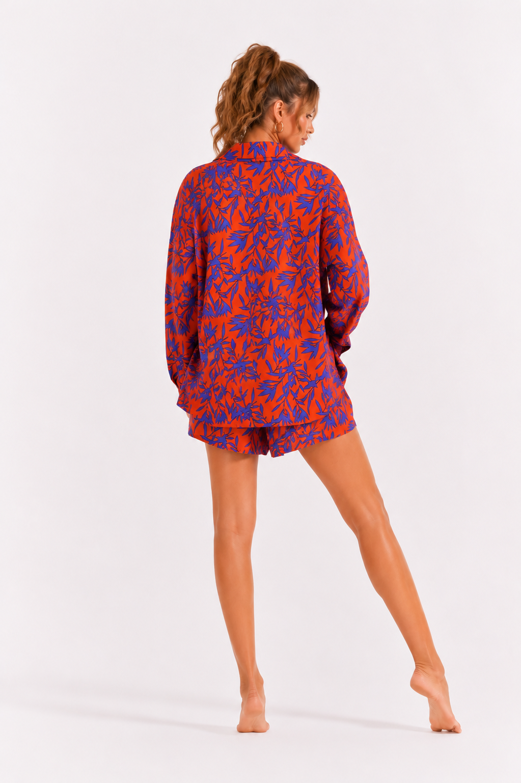 Loovay Palméra Set, Blouse met Bladprint en Short