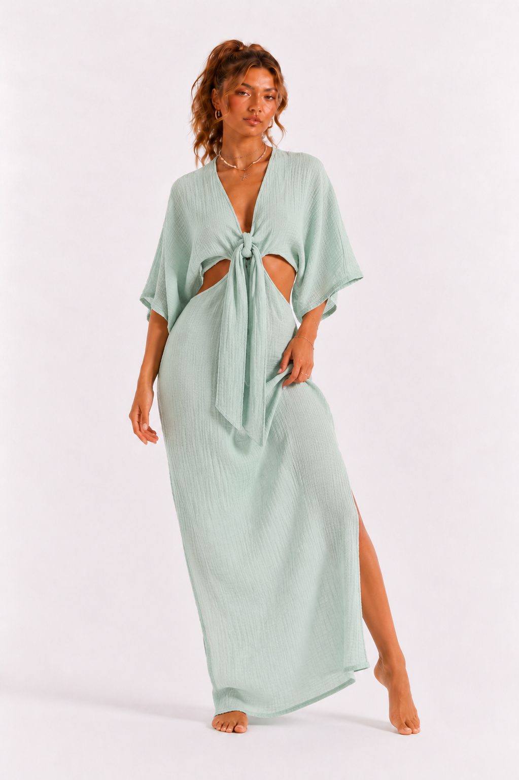 Loovay Élarisse Jurk, Maxi met V-Hals en Taille Detail