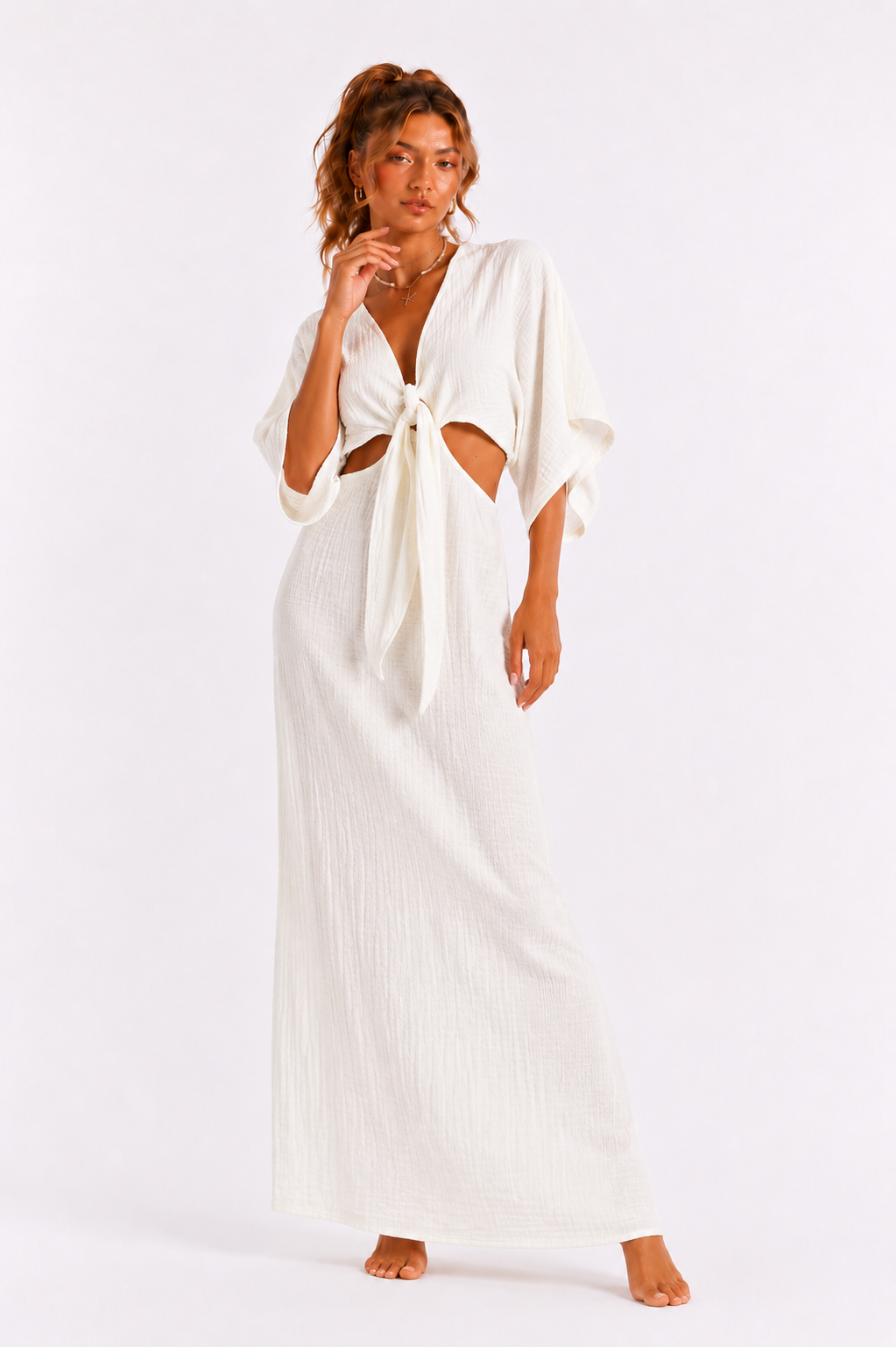 Loovay Élarisse Jurk, Maxi met V-Hals en Taille Detail