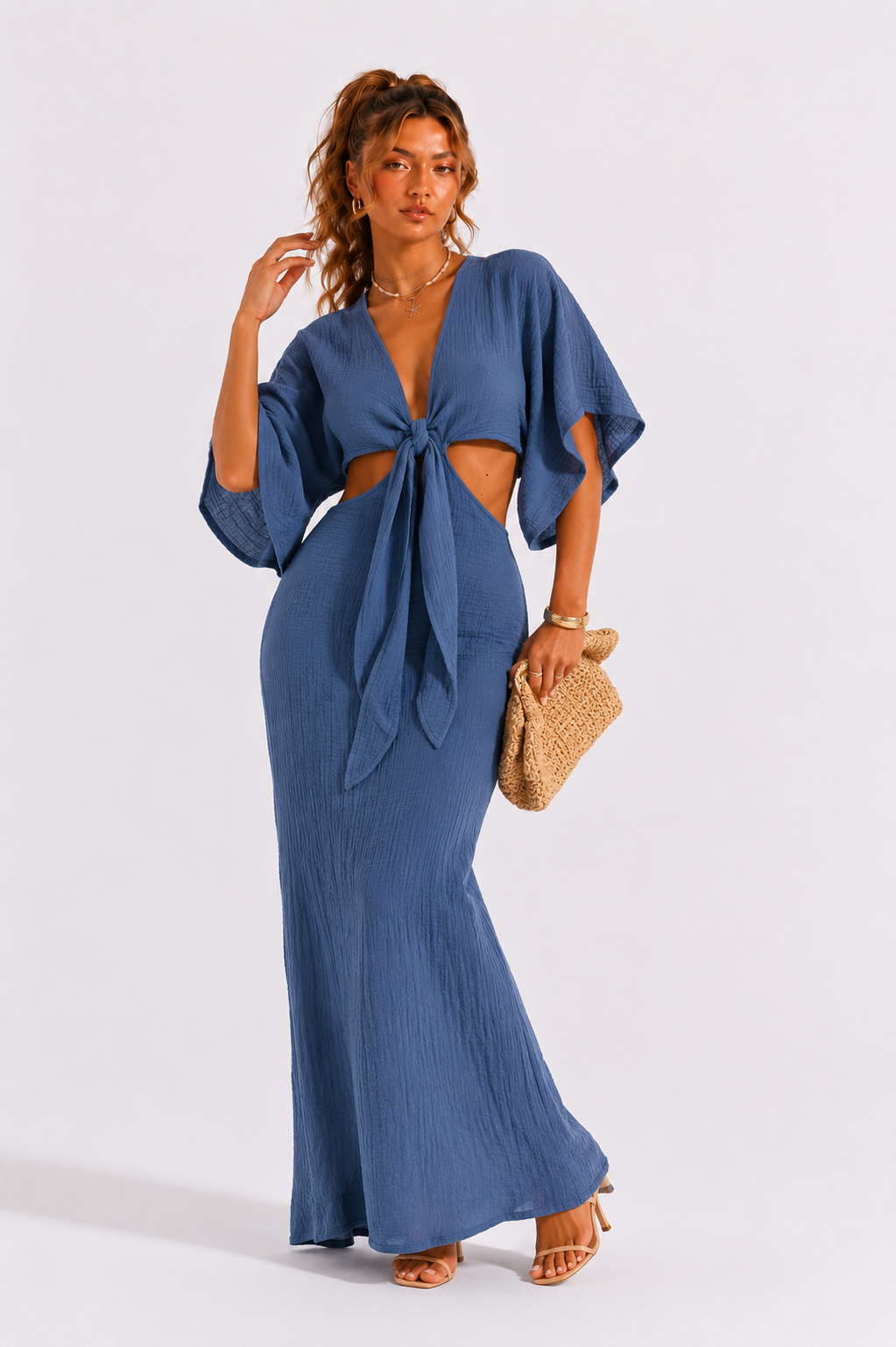 Loovay Élarisse Jurk, Maxi met V-Hals en Taille Detail