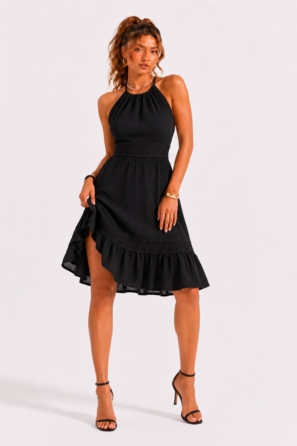 Loovay Seraphéa Jurk, Halter Midi met Kantdetails