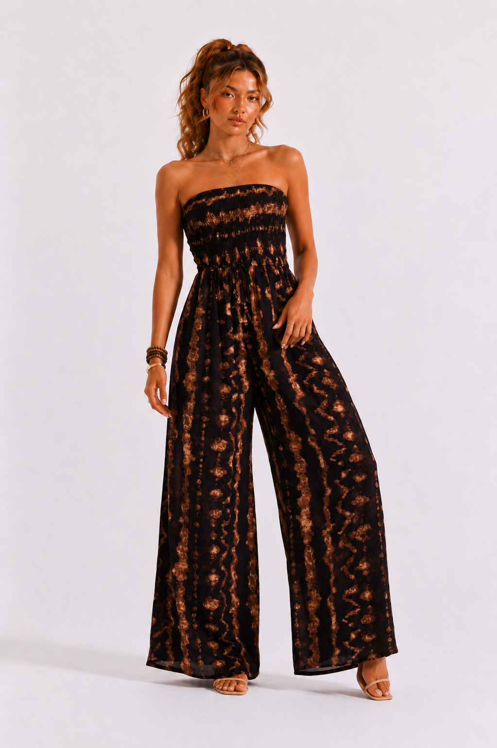 Loovay Solavéra Jumpsuit, Strapless met Tie-Dye Print
