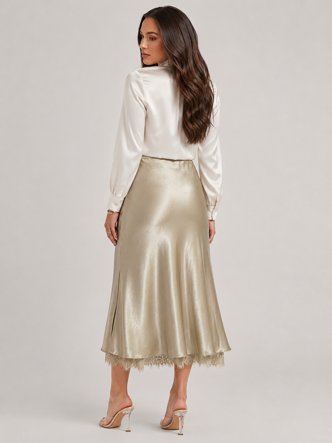 Loovay Satelle, Beige Maxi-Rok met Satijnlook