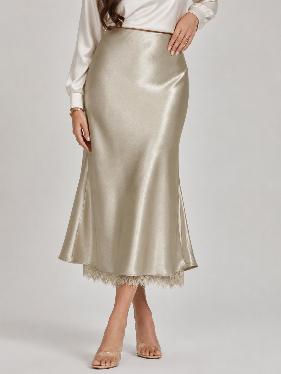 Loovay Satelle, Beige Maxi-Rok met Satijnlook