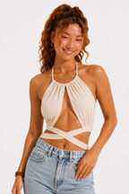 Loovay Azévora Top, Halter Crop met Wikkelontwerp