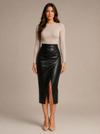 Loovay Virelle, Leren Look Midi-Rok met Split