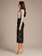 Loovay Virelle, Leren Look Midi-Rok met Split