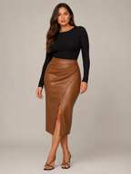 Loovay Virelle, Leren Look Midi-Rok met Split