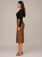 Loovay Virelle, Leren Look Midi-Rok met Split