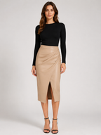 Loovay Virelle, Leren Look Midi-Rok met Split
