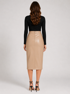 Loovay Virelle, Leren Look Midi-Rok met Split