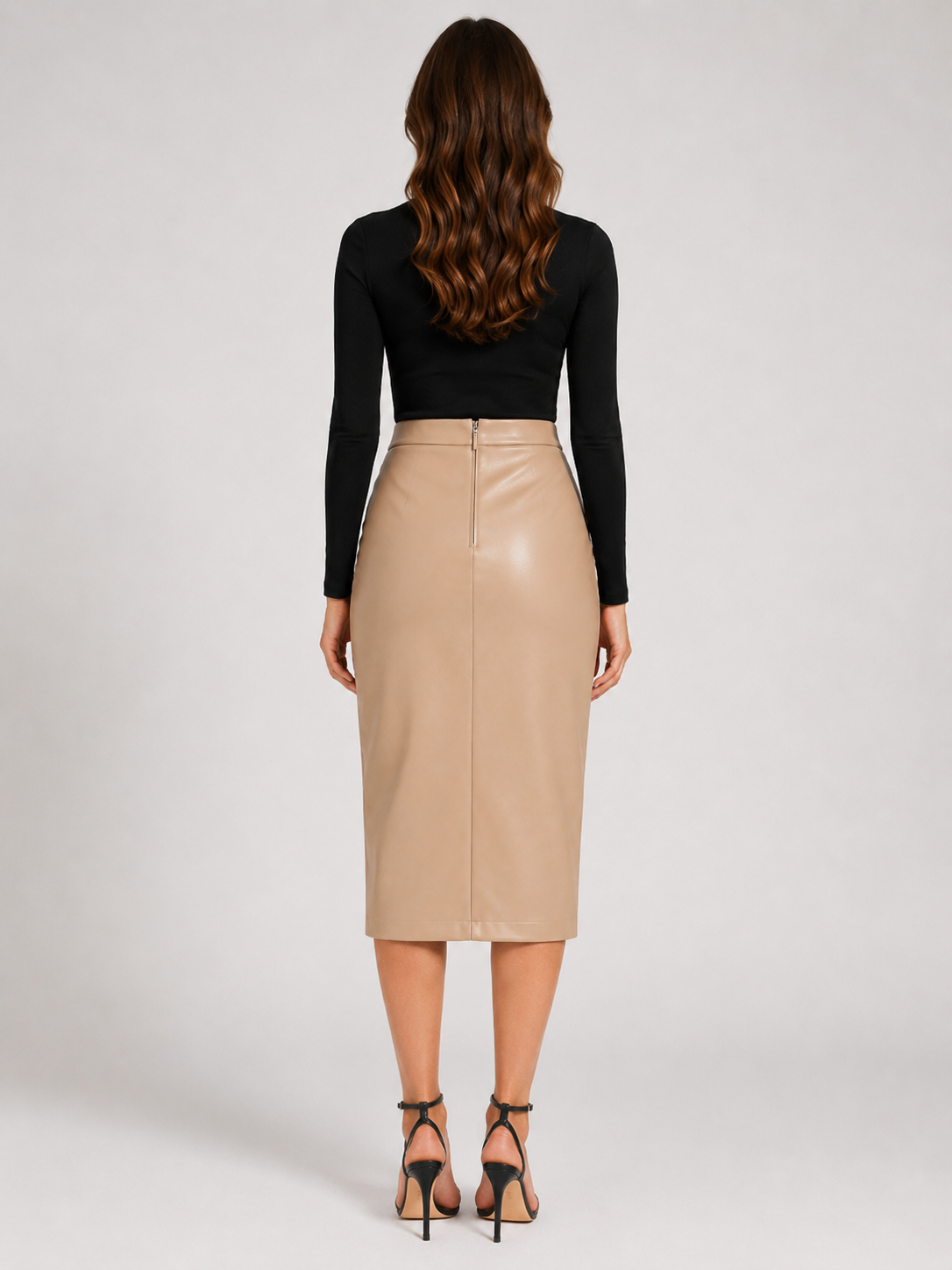 Loovay Virelle, Leren Look Midi-Rok met Split