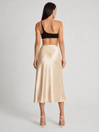 Loovay Luméra, Satijnlook Midi-Rok met Hoge Taille