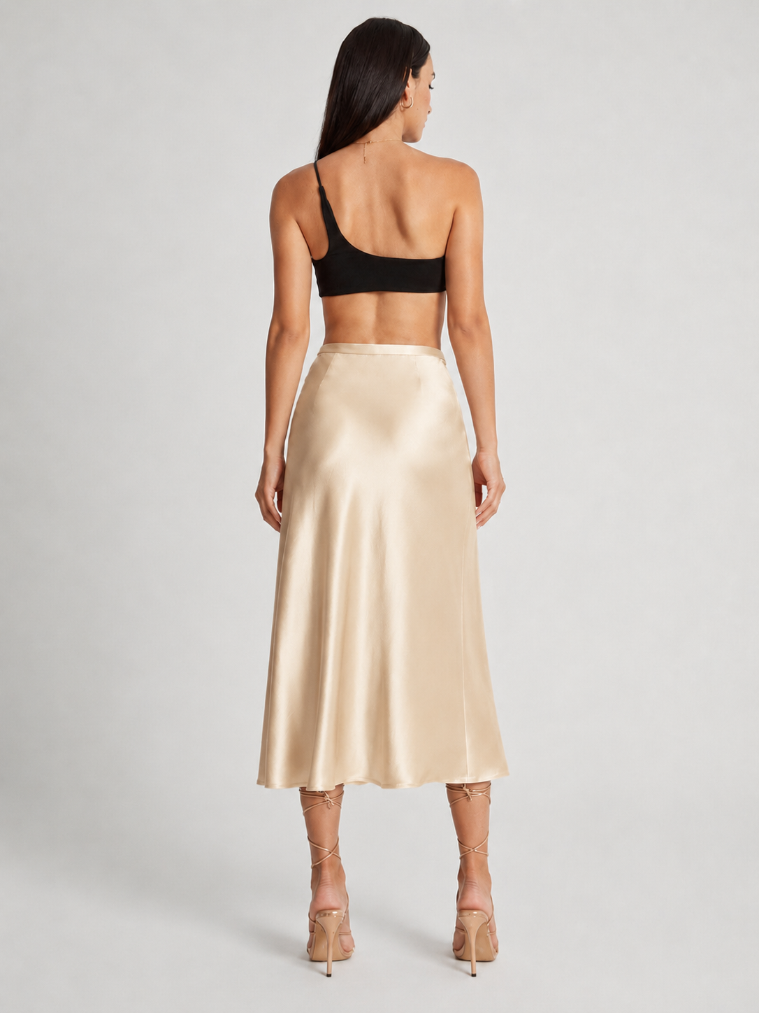 Loovay Luméra, Satijnlook Midi-Rok met Hoge Taille