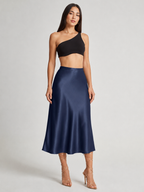 Loovay Luméra, Satijnlook Midi-Rok met Hoge Taille