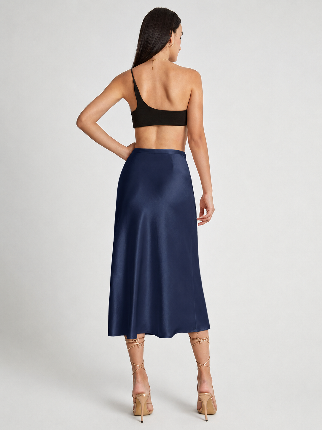 Loovay Luméra, Satijnlook Midi-Rok met Hoge Taille