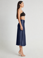 Loovay Luméra, Satijnlook Midi-Rok met Hoge Taille