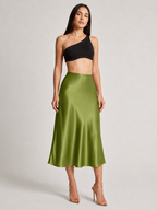 Loovay Luméra, Satijnlook Midi-Rok met Hoge Taille
