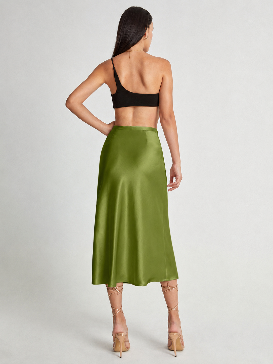 Loovay Luméra, Satijnlook Midi-Rok met Hoge Taille