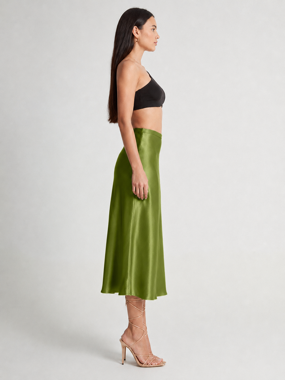 Loovay Luméra, Satijnlook Midi-Rok met Hoge Taille