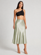 Loovay Luméra, Satijnlook Midi-Rok met Hoge Taille