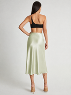 Loovay Luméra, Satijnlook Midi-Rok met Hoge Taille