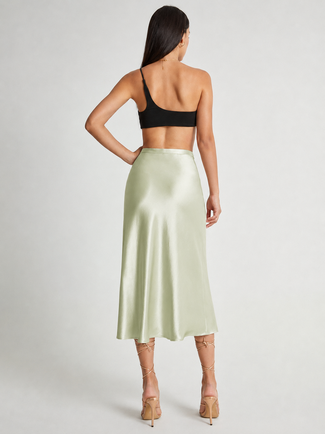 Loovay Luméra, Satijnlook Midi-Rok met Hoge Taille