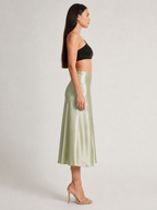 Loovay Luméra, Satijnlook Midi-Rok met Hoge Taille