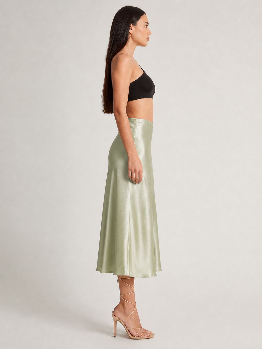 Loovay Luméra, Satijnlook Midi-Rok met Hoge Taille
