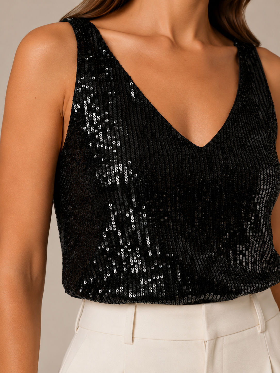 Loovay Lumera Pailletten Top met V-hals