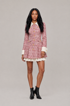 Loovay Norelline Tweed Mini Jurk met Plissé Rand
