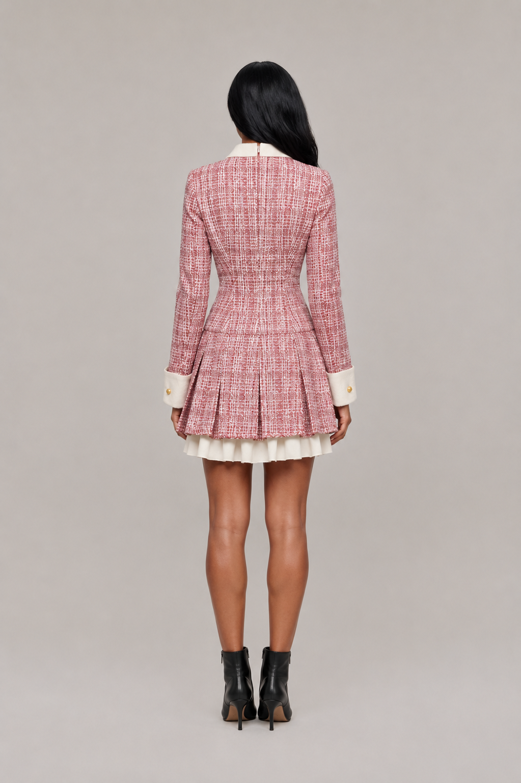 Loovay Norelline Tweed Mini Jurk met Plissé Rand