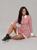 Loovay Norelline Tweed Mini Jurk met Plissé Rand